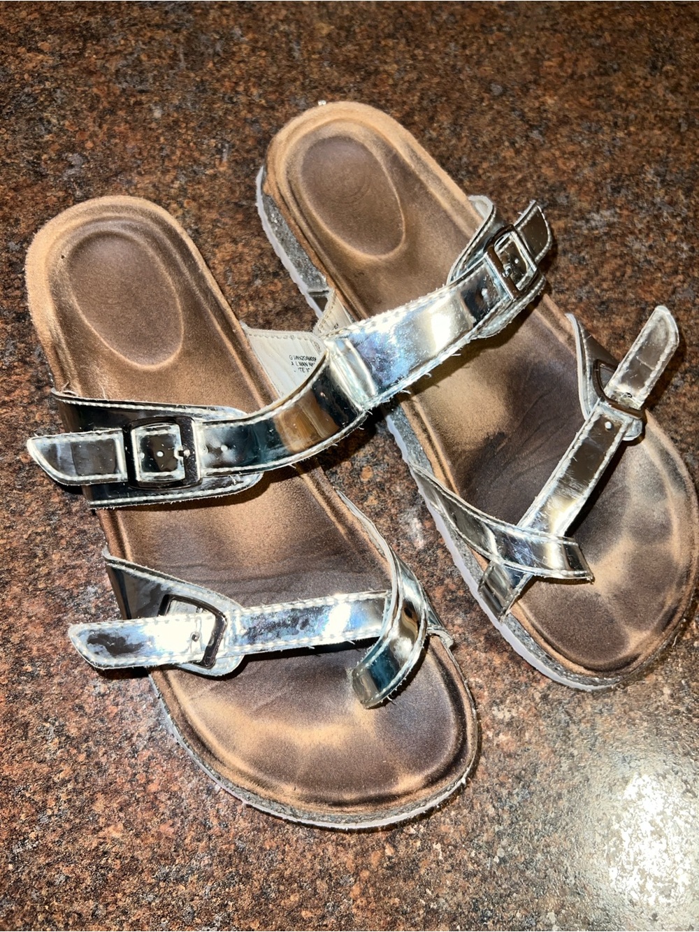 Kids Silver Metallic Double Strap Sandals Silver Glitter Base